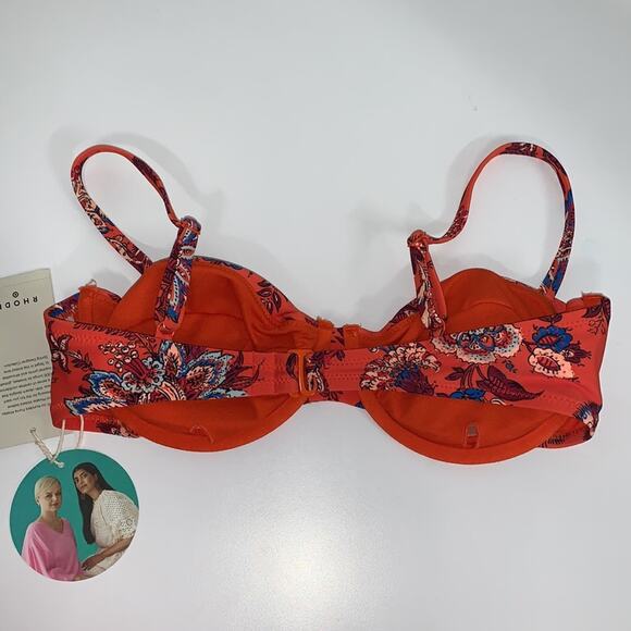 Bikini Top Underwire Leafy Floral Print D/DD - RHODE Orange Floral NWT - Picture 6 of 6